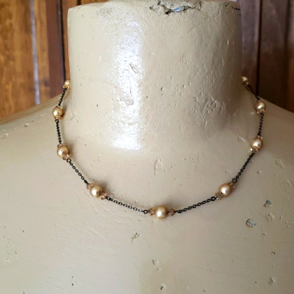 Gold Pearl Glass Beads Necklace